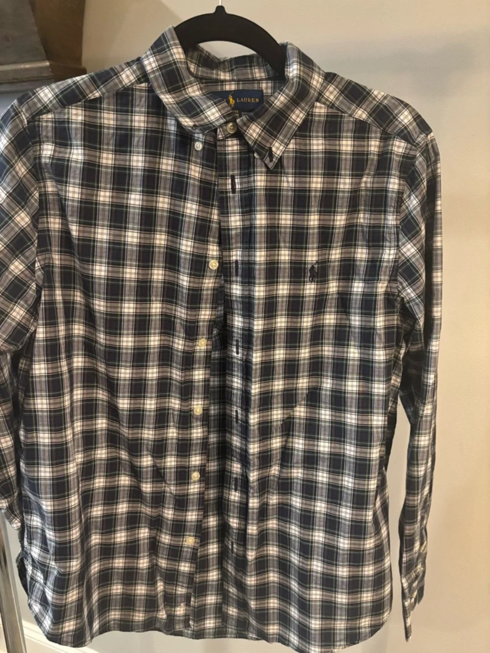Ralph Lauren Navy and White Plaid Button-Down Shirt boy’s size XL 18/20